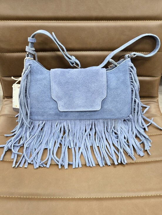 Haute Hippie Handbags - Haute Hippie Blue Suede Fringe Shoulder Handbag